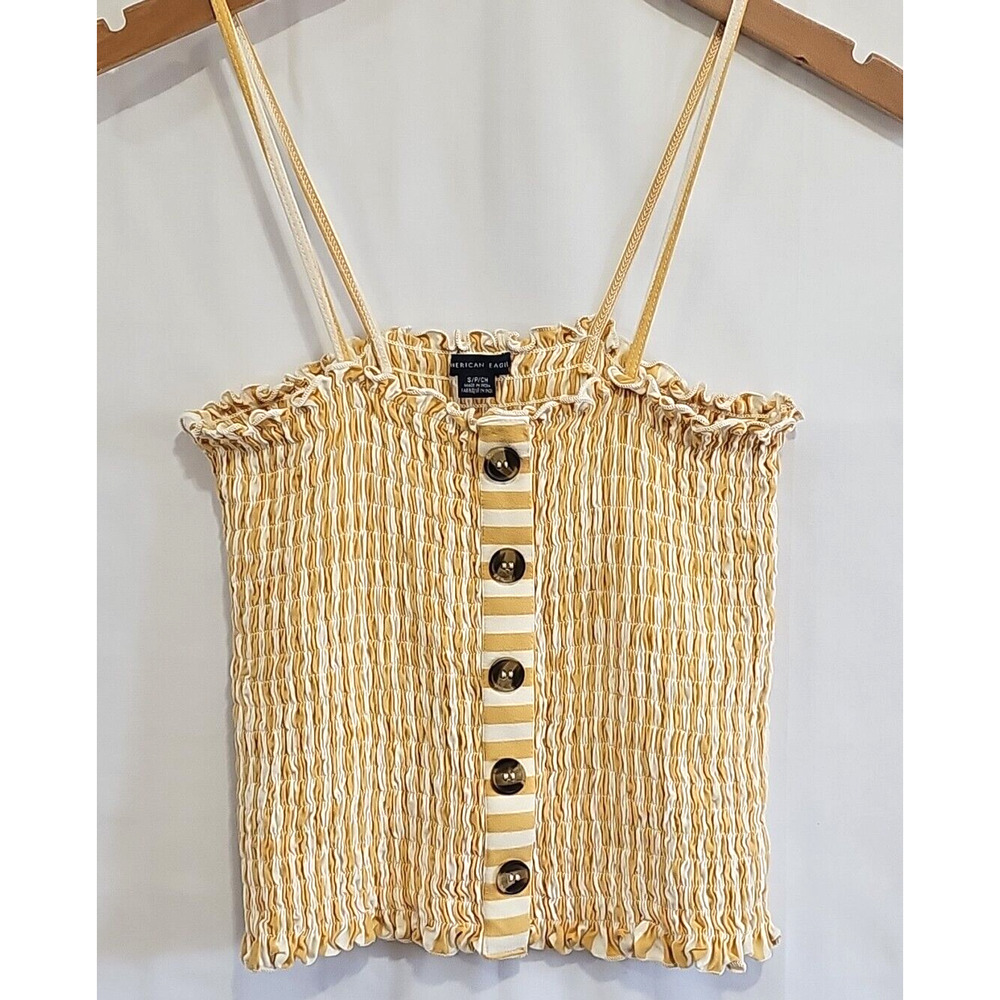 American Eagle Yellow & White Smocked Cami Size S Boho Hippie Coachella Festival